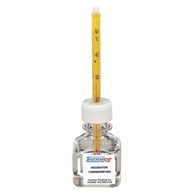 THERMCO Bottle Thermometer: 18°C to 50°C, +/-1°C, 30 mL Bottle Volume - Analog Bottle Thermometers for Incubators & Water Baths