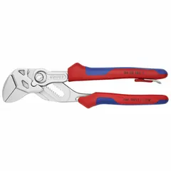 V-jaw tongue and groove pliers with push-button adjustment for quick repositioning. 13 jaw positions accommodate a range of workpiece sizes up to 1 3/8 in. Overall length of 7 1/4 in provides leverage for gripping and turning tasks in maintenance, plumbing, and assembly applications.