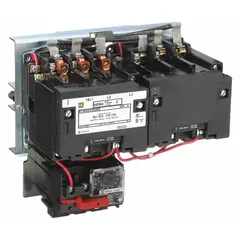 This SQUARE D reversing starter is a NEMA Size 2, three-pole unit rated for 45 A with a 110/120V AC coil. It includes electronic overload protection, eliminating the need for thermal units, and features screw clamp terminals for secure connections. Designed for controlling forward and reverse rotation of three-phase motors in applications such as conveyors, pumps, and hoists.