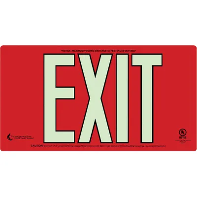 SKILCRAFT Photoluminescent Exit Sign: Aluminum, 8 1/2 in x 15 1/4 in Nominal Sign Size - Exit Signs