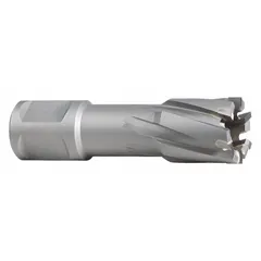Bright finish carbide-tipped annular cutter with Weldon Flat shank. Cuts 9/16 in diameter holes up to 1-3/8 in deep. Suitable for use in structural steel and stainless steel in metal fabrication and construction.