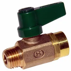 Brass ball valve for pneumatic systems, rated for maximum air intake pressure of 100 psi. Used as a shut-off or flow regulation component in compressed air distribution networks.