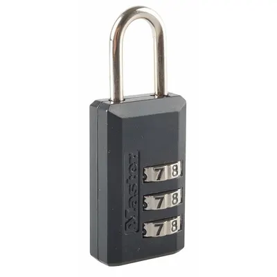 MASTER LOCK Combination Padlock: Scrolling Combo, Black, Zinc Die-Cast, Std Shackle - TSA Approved Luggage Combination Padlocks