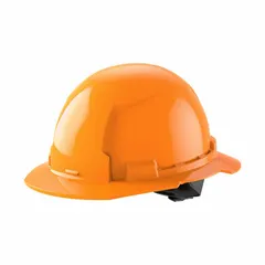 MILWAUKEE Hard Hat: Orange, No Graphics, Swing Ratchet (4-Point), Ratchet, Polyethylene, Side-Slots (MPN 48-73-1113). Key specifications — Brand: MILWAUKEE; Head Protection Graphics: No Graphics; Head Protection Suspension Type: Swing Ratchet (4-Point); Head Protection Material: Polyethylene; Accessory Mounting Options: Side-Slots; Suspension Adjustment Type: Ratchet; Color/Graphics Type: Solid; Head Protection Color: Orange.