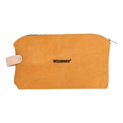 WESTWARD Tool Bag: 11 in W x 1/2 in D x 6 1/2 in H, Tan, Leather, 1 Inside Pockets - Leather Flat Zippered Tool Bags