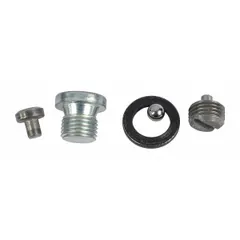This steel plunger valve assembly is a replacement component for pallet jacks, specifically designed for the 2ZE60 model. It controls hydraulic fluid flow to raise and lower the forks, enabling load lifting and transport in warehouses and distribution centers. The silver finish provides corrosion resistance.