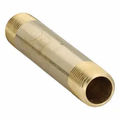 Brass pipe nipple with 3/8 in nominal pipe size and 3 1/2 in overall length. Male NPT threads on both ends. Rated for maximum operating pressure of 1,000 psi and maximum steam pressure of 1,000 psi. Used to connect two male threaded fittings in fluid or steam systems.