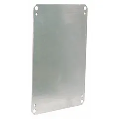 Galvanized steel back panel for interior mounting within electrical enclosures. Provides a stable surface for securing components such as breakers, relays, and terminal blocks. Overall dimensions: 40 in height, 28 in width.