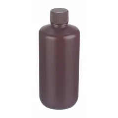 HDPE Narrow Mouth Round Lab Bottle, 250 mL, Amber, 24-410 mm Closure
