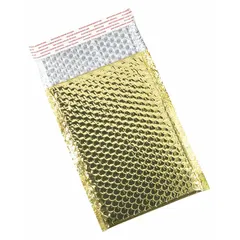 Gold bubble mailers with a usable width of 7 1/2 inches and usable length of 11 inches. Each mailer includes a tear strip for easy opening. Supplied in packs of 72. Suitable for protective shipping of small to medium items.