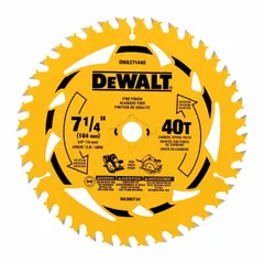 This 10-pack of DEWALT circular saw blades is designed for cutting wood. Each blade has a 7-1/4 in diameter, 40 teeth, 0.08 in kerf, and 5/8 in arbor. Suitable for framing, ripping, and crosscutting applications.
