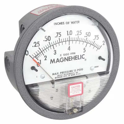 Dwyer Differential Pressure Gauge: Back/Single-Side, 1/8 in NPT Female, 2000 - Low Operating Pressure Differential Gauges with Air Velocity