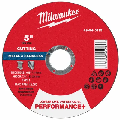 MILWAUKEE 49-94-0115 Type 1 Cut-Off Wheel - General Purpose Cut-Off Wheels for Carbon & Stainless Steel