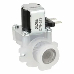 This water valve controls water flow into ice machines, regulating fill levels for ice production. It is a replacement part for maintaining operation in commercial ice makers used in food service and hospitality settings.