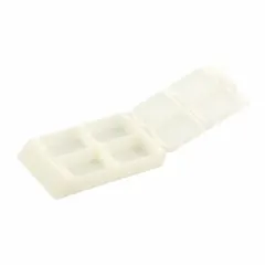 White embedding cassette made of polyoxymethylene, with an overall length of 1.65 inches. Used in histology and pathology laboratories for holding tissue samples during paraffin embedding, processing, sectioning, and storage.
