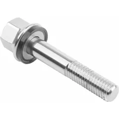 Partially threaded M12 flanged hex head screw with integrated sealing washer. Stainless steel construction with 30 mm minimum thread length. Used in applications requiring a clean, sealed connection.
