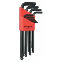 BONDHUS Hex Key Set: 6 - 10 Pieces, L, Metric, Single Ball End, Long, 10 Pieces, Black Oxide, 1 Tips (MPN 10990)