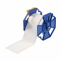 Acrylic label roll with aggressive permanent adhesive, inkjet print-receptive, compatible with J7300 printer series. Dimensions: 4 21/64 in x 2 61/64 in. Used for industrial identification and labeling in manufacturing, warehousing, and facility management.