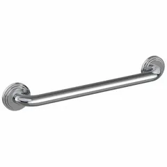 This straight grab bar is constructed from polished stainless steel with an antimicrobial finish. It measures 24 inches in length with a 1 1/4 inch diameter and is designed for wall mounting in bathrooms, showers, and other areas where slip prevention is needed.