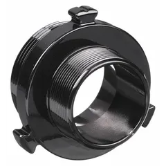 Aluminum rigid adapter with straight configuration. Connects 2 in NPT pipe to 2-1/2 in NH fire hose coupling. Used in fire protection systems to adapt standpipe or hydrant outlets for hose connections.