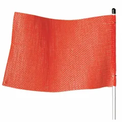 Orange replacement flag for warning whip assemblies on vehicles and equipment. Measures 7 1/4 inches in height and 11 1/2 inches in width. Non-reflective design for high-visibility warning in work zones.