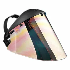 This heat-resistant single-crown face shield features a 20-inch-wide polycarbonate visor with anti-fog and scratch-resistant coating. The visor is X-ray detectable. Suitable for industrial environments requiring impact, splash, and heat protection.