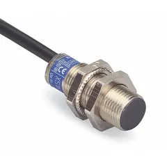 Shielded, NPN inductive cylindrical proximity sensor with non-terminated cable. Operates on 12-24V DC supply. Used for non-contact detection of metal objects in industrial automation, packaging, and material handling applications.