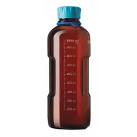 This 250 mL amber glass media bottle features a wide mouth and a GL45 screw-on closure. The amber body protects light-sensitive contents. It is suitable for storing, mixing, and dispensing culture media, buffers, and laboratory reagents