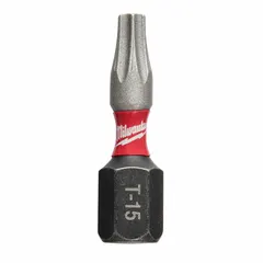 This 25-pack of MILWAUKEE insert bits features T15 Torx head size, Imperial measurement, and a hex shank for secure chuck fit. Made of alloy steel, these bits are suited for driving Torx fasteners in assembly, maintenance, and repair tasks.