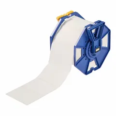 Precut label roll measuring 2 1/4 in x 3 1/4 in with acrylic aggressive/permanent adhesive. Inkjet print-receptive material designed for use with J7300 printer series. Suitable for industrial labeling applications requiring durable, printable labels.