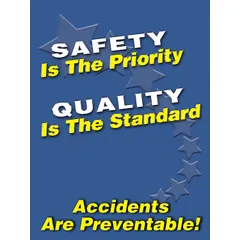 Safety Poster: 22 in x 17 in Nominal Sign Size, Clear Film Laminate, English, Plastic, Blue (MPN SP124512L). Key specifications — Nominal Sign Size: 22 in x 17 in; Protective Coating: Clear Film Laminate; Includes Frame: No; Write on Surface: No; Printed Language: English.