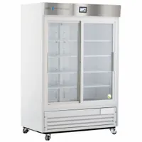 This 47 cu ft upright lab refrigerator provides a temperature range of 1°C to 10°C for general purpose storage of temperature-sensitive materials. It features a sliding glass door for easy access and a door ajar alarm. Uses R-290 refrigerant. Overall depth is 33 1/4 inches