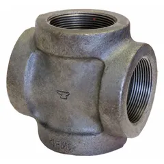 This low-pressure threaded pipe cross connects four pipes at a common intersection. It is rated Class 125 with a maximum operating pressure of 175 psi at -20° to 150°F. Suitable for use in plumbing and HVAC systems.