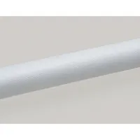 This PVC handrail in linen white features a round grip shape with a 1-1/2 inch grip diameter and a mounted height of 3-9/16 inches. It is used for safety and support in corridors, stairways, and public areas in commercial or institutional settings