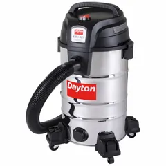 This DAYTON general purpose vacuum features a stainless steel tank for wet/dry pickup. It includes an 8-foot hose with 2 1/2-inch diameter. Suitable for standard industrial cleanup tasks such as collecting liquids and debris in workshops and maintenance areas.