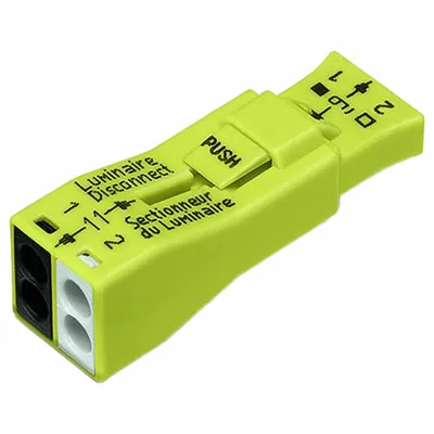 WAGO Ballast Disconnects: 2 Pole, 18 AWG – 12 AWG Ballast Side, 18 AWG – 12 AWG Line Side - Push-In Luminaire Disconnects