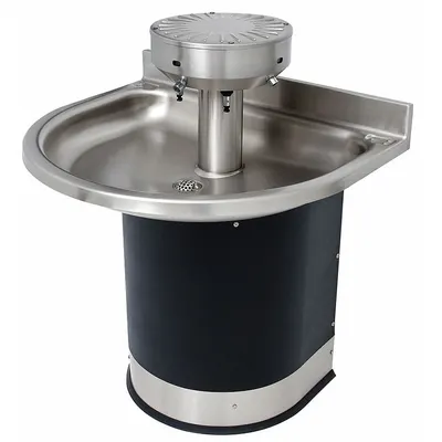 ACORN Wash Fountain: Black/Silver, Stainless Steel, Semi-Circular, 32 in Overall Wd - Sensor-Operated Wash Fountains