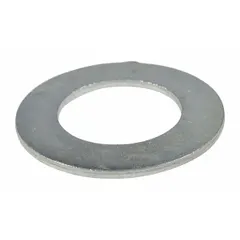 Flat washer for use in material handling equipment assemblies. Compatible with DAYTON models 5PKE8, 5PKE9, and 5PKF0 through 5PKF9. Functions as a securing component to distribute load and maintain joint integrity in conveyor systems and similar industrial machinery.