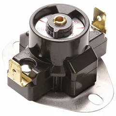 Surface mount limit control with SPST switching, open on rise. Closes between 170°F and 210°F, opens between 210°F and 250°F, with a 40°F differential. Used in heating equipment to interrupt power when temperatures exceed safe limits.