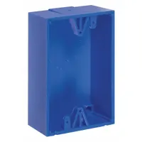 Blue polycarbonate back box kit for mounting and protecting alarm components behind universal button wall fixture covers. Suitable for use in commercial and industrial facilities with fire alarm or security system devices