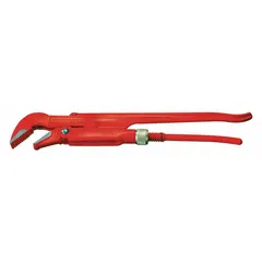 This Swedish pipe wrench features serrated straight steel jaws with a 2-inch capacity. The 21-inch overall length provides leverage for gripping and turning pipes in confined spaces. Suitable for plumbing, HVAC, and industrial maintenance tasks.