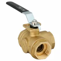 BONOMI Manual Three-Way Ball Valve: 2 in, Brass, T Flow, FNPT x FNPT x FNPT, Std Port Ball Port (MPN 355N-2")
