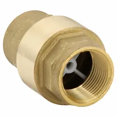 This BONOMI inline disc check valve features a lead-free brass body with 1 in FNPT x FNPT connections. It is designed for use with gas, oil, or water media to prevent backflow in piping systems. Suitable for industrial and commercial applications where a compact, corrosion-resistant valve is required.