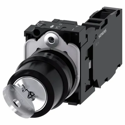 Siemens Selector Switch: 2 Position, 22 mm Panel Mounting Size, 1NO/1NC - Panel-Mounted Key Switches with Contacts