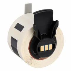Polyester label roll with permanent adhesive in white/yellow, designed for cryogenic environments. Each label measures 1 in x 1 in. Compatible with M710 printer series (Media Adapter required). Used for identification in extreme cold conditions.