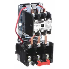 Non-reversing magnetic motor starter with thermal overload protection for single-speed motors. Three-pole design rated 20 A with 208-240V AC coil. Requires three thermal units (not included) for overload protection. Suitable for starting and protecting motors in HVAC, pumps, and conveyor applications.