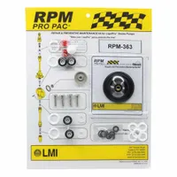 Pump head service kit for LMI metering pumps. Contains replacement components to restore pump performance in chemical dosing, water treatment, and process fluid handling applications