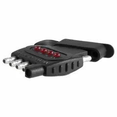 5-way flat connector for trailer lighting systems. Connects tail lights, turn signals, brake lights, and auxiliary functions between tow vehicle and trailer. Suitable for fleet and vehicle maintenance applications.
