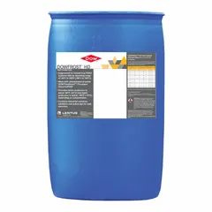 This is a 55-gallon drum of DOWFROST HD propylene glycol heat transfer fluid at 35% concentration. The yellow fluid is used in closed-loop HVAC, refrigeration, and process cooling systems for freeze and burst protection.