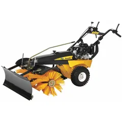 The SNOWEX SS-4000 is a walk-behind snow sweeper with a 40-inch tool width, powered by a 160 cc, 4-cycle Honda engine. It is designed for clearing snow from sidewalks, driveways, parking lots, and other paved surfaces in commercial and municipal applications.